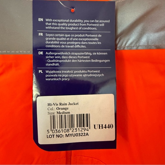 Portwest Hi-Vis Rain Jacket Size M Orange Portwest Safety Jacket with hood. - Picture 8 of 10